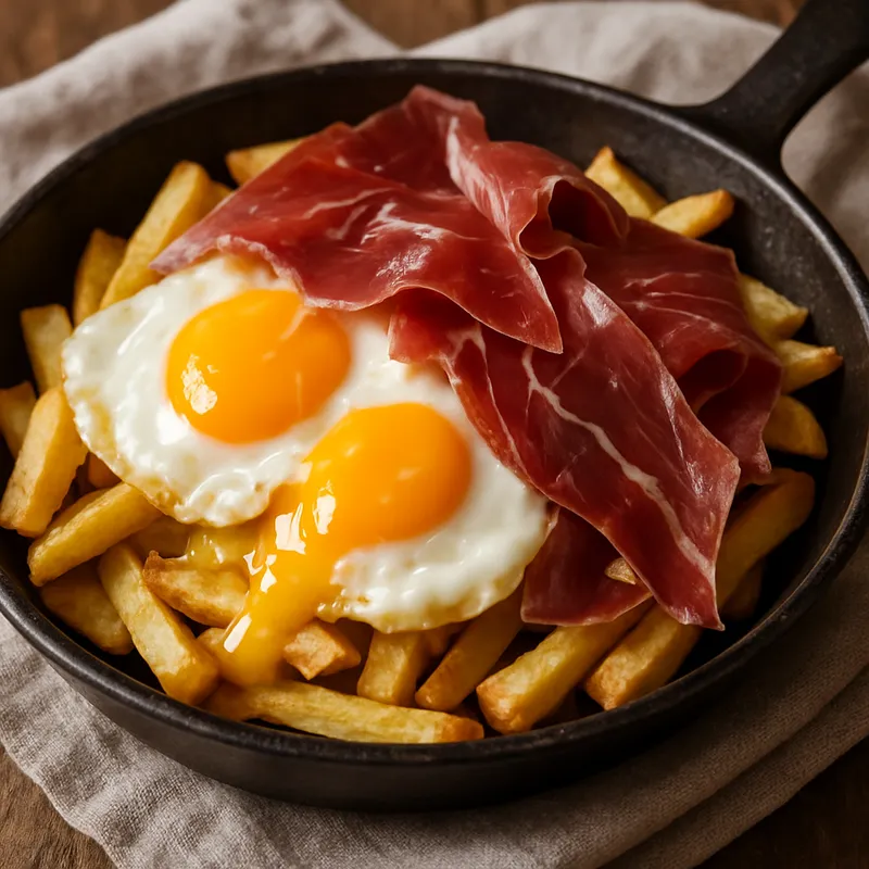 Huevos Rotos mit iberischem Schinken