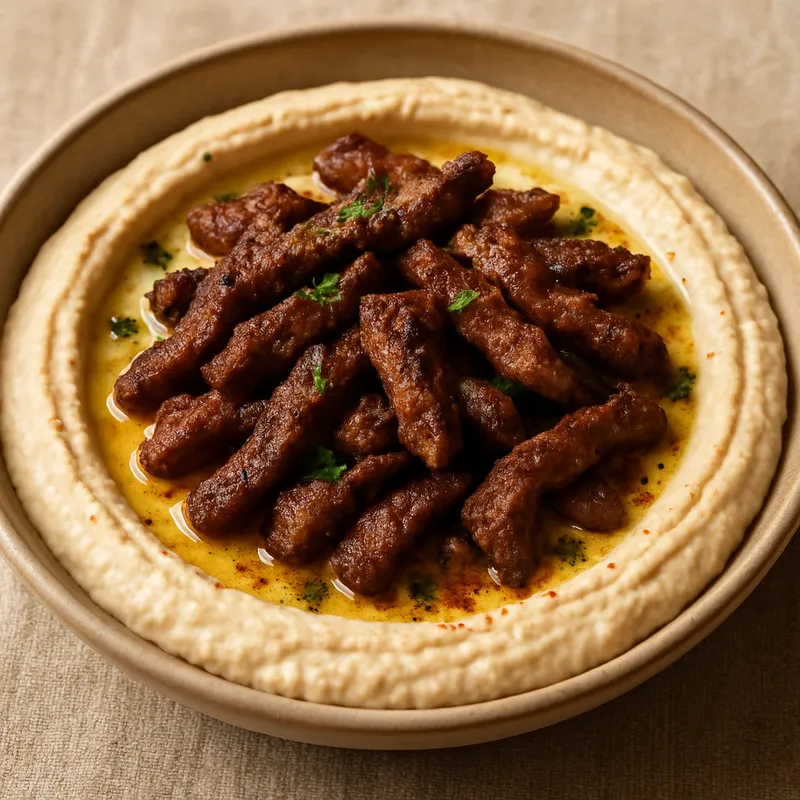 Hummus mit gebratenem Fleisch