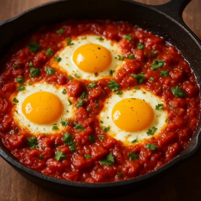 Im Ofen gebackene Eier in Tomatensauce