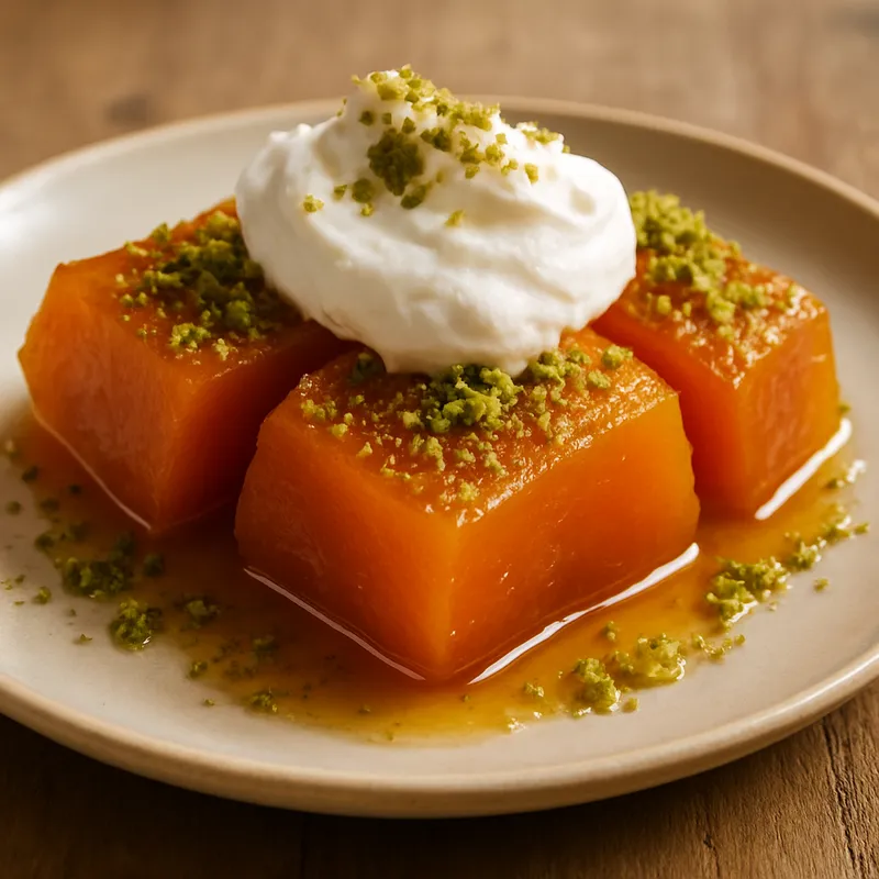 Kabak Tatlısı (Kürbisdessert mit Sirup und Sahne)