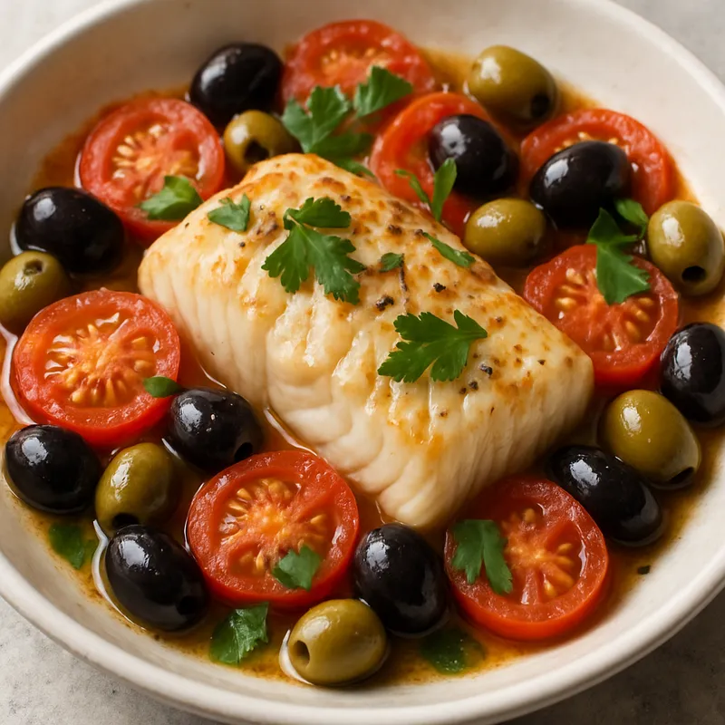 Kabeljau mit Tomaten und Oliven