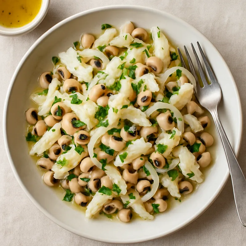 Kabeljausalat mit Kuhbohnen