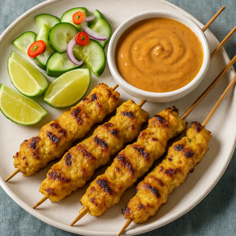 Kai Satay (Thailändische Hähnchen-Spieße mit Erdnusssauce)
