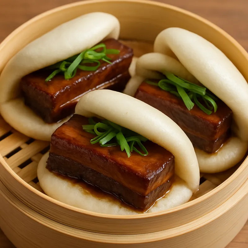 Kakuni Manju (Gedämpfte Brötchen mit geschmortem Schweinebauch)