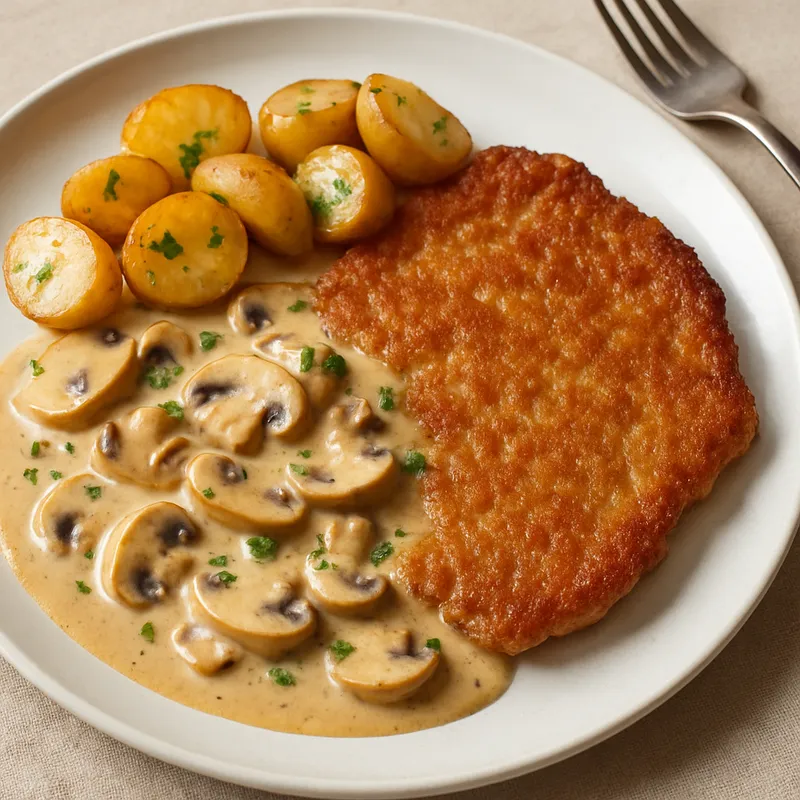 Kalbsschnitzel mit Champignon-Rahmsauce