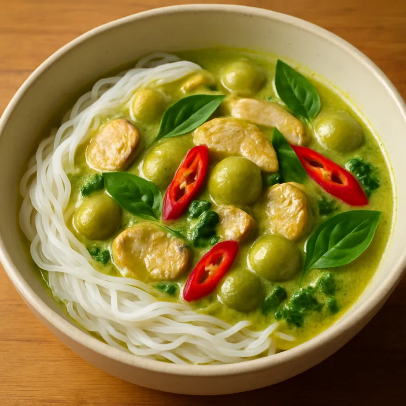 Kanom Jeen Gaeng Kiew Wan (Reisnudeln mit grünem Curry)