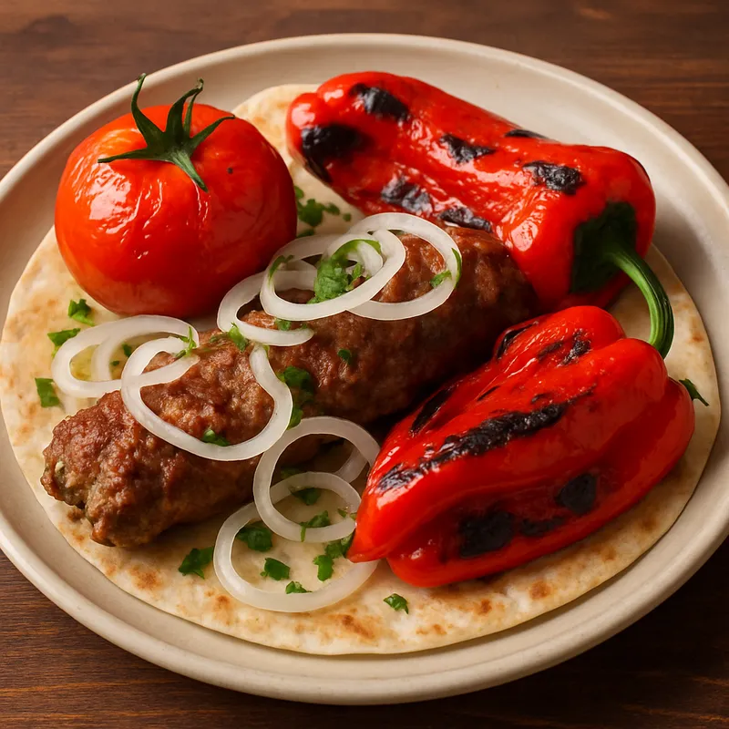Kebab mit gegrillter Paprika und Tomate