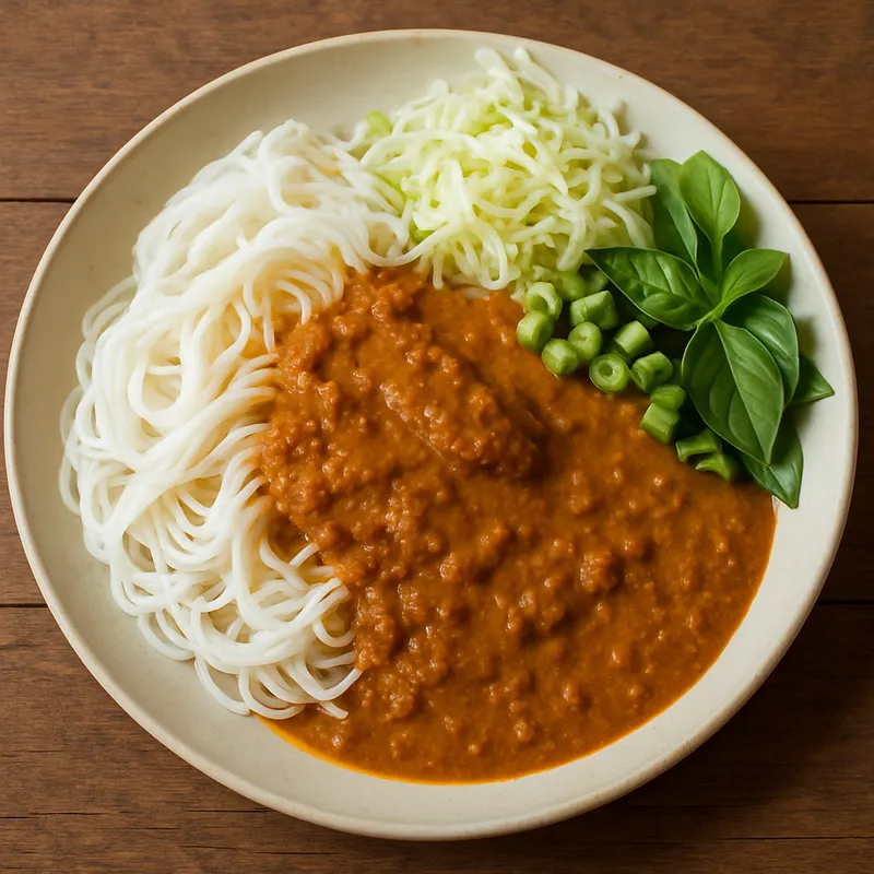 Khanom Chin Kaeng Tai Pla (Südthailändisches fermentiertes Fischcurry mit Reisnudeln)