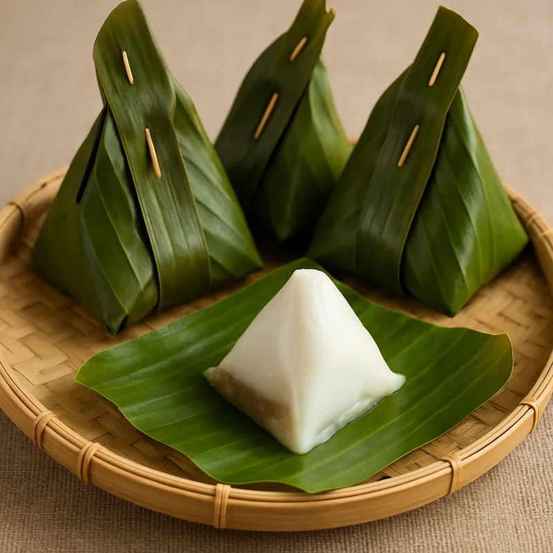 Khanom Sai Sai (Gedämpfte Süßspeise in Bananenblättern)