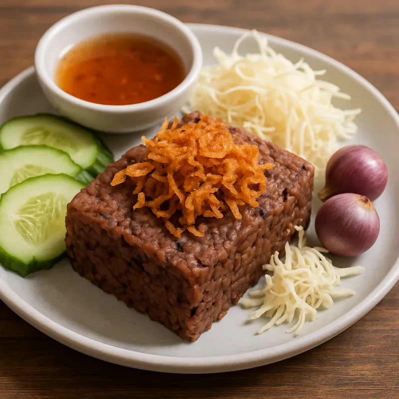 Khao Kan Jin Nong (Nordthailändischer gedämpfter Blutkuchen)