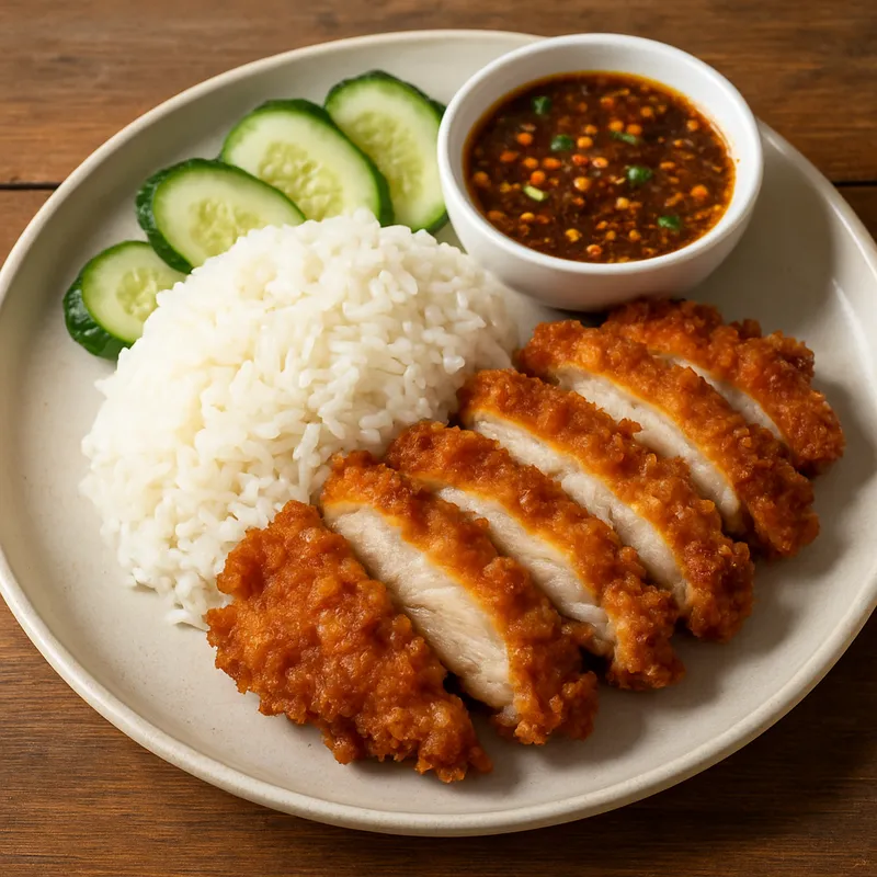 Khao Man Gai Thod (Klassisches gebratenes Hähnchen mit Reis)