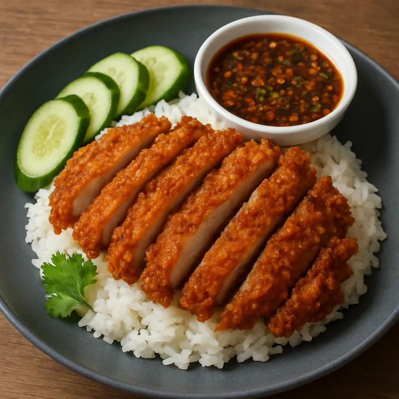 Khao Man Gai Tod (Gebratenes Hähnchenreis)