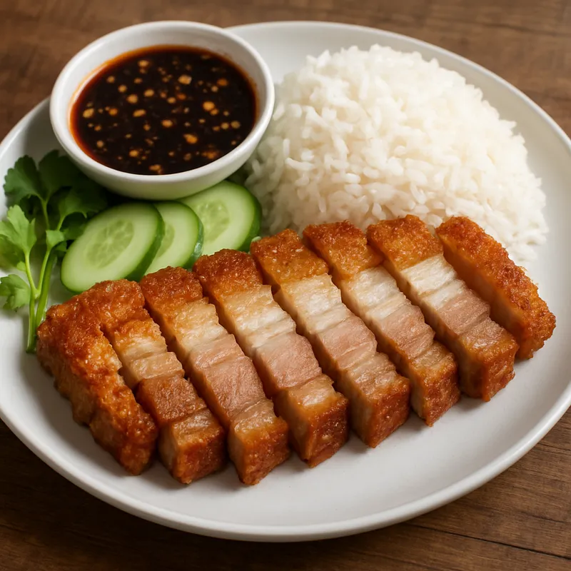 Khao Moo Krop (Knuspriger Schweinebauch mit Reis)