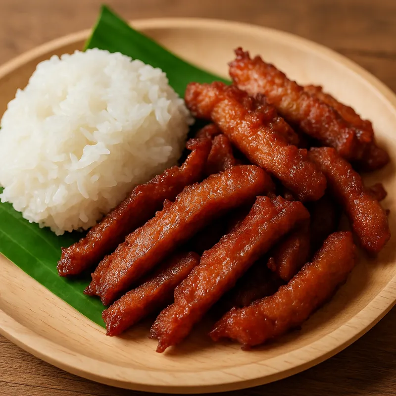 Khao Niao Moo Thod (Frittierte Schweinefleischscheiben mit Klebreis)