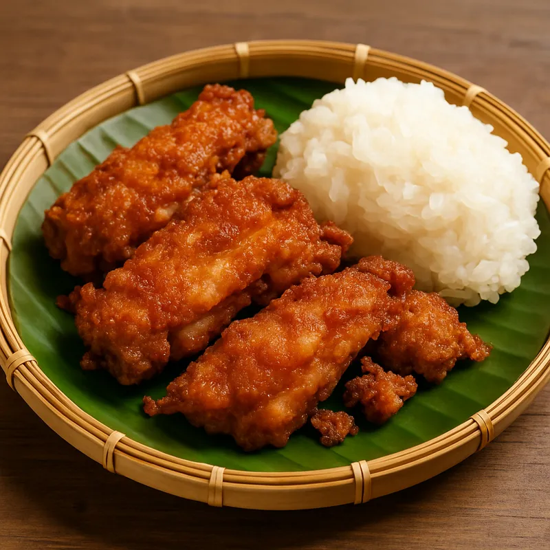 Khao Niew Gai Tod (Klebreis mit gebratenem Hähnchen)