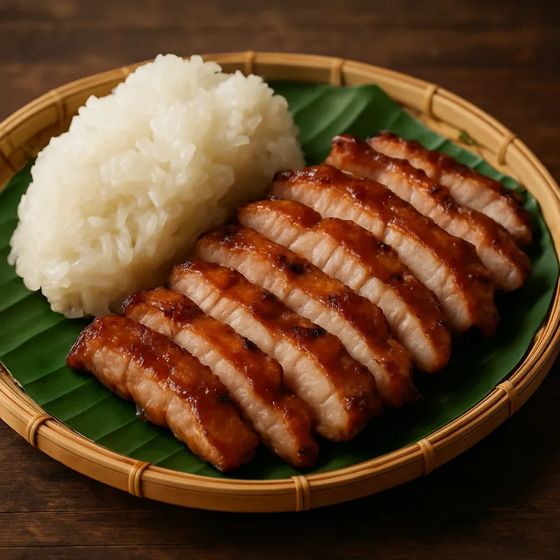 Khao Niew Moo Yang (Klebreis mit gegrilltem Schweinefleisch)