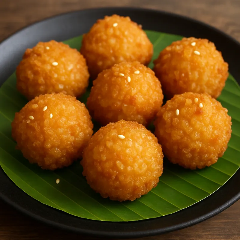 Khao Niew Thod Mun (Frittierte Klebreisbällchen)