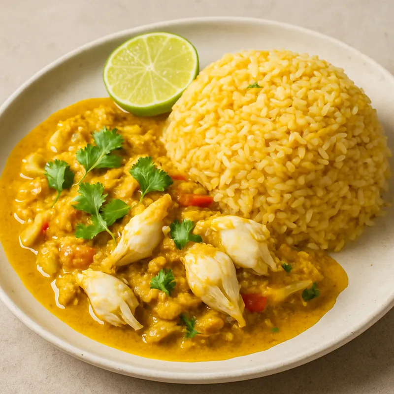 Khao Pad Pu Phat Pong Kari (Gebratener Reis mit Krabbe und Curry)