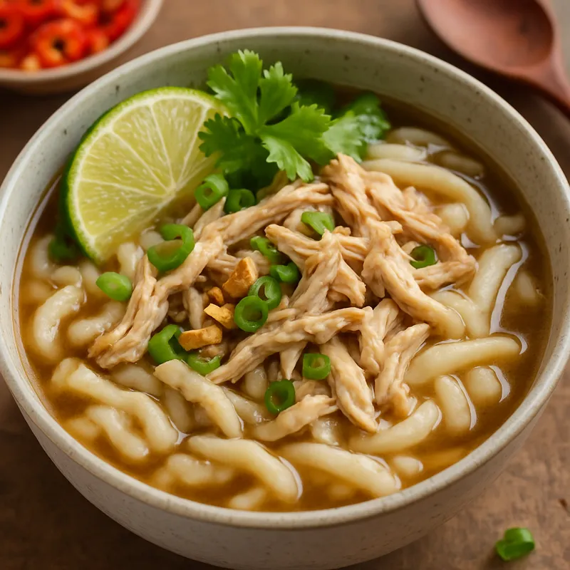 Khao Piak Sen (Laotisch-Thailändische Nudelsuppe mit handgezupften Nudeln)