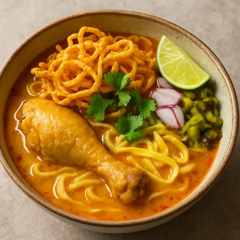 Khao Soi (Nordthailändische Curry-Nudelsuppe mit Hähnchen)