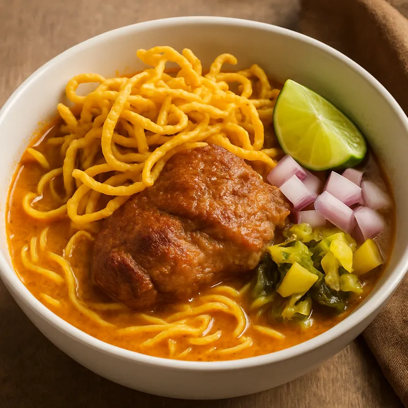 Khao Soi – Nordthailändische Curry-Nudelsuppe mit Schweinefleisch