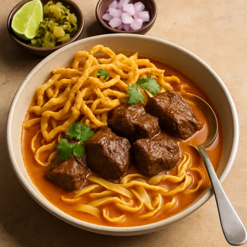 Khao Soi (Nordthailändische Kokos-Curry-Nudeln mit Rindfleisch)