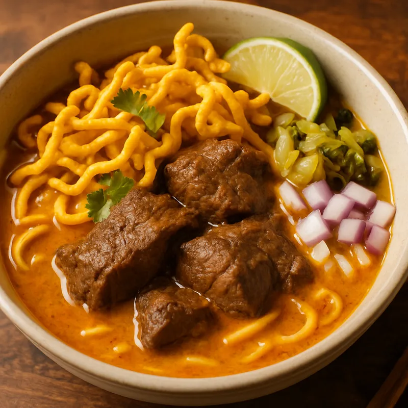 Khao Soi (Nordthailändisches Curry-Nudelgericht mit Rindfleisch)