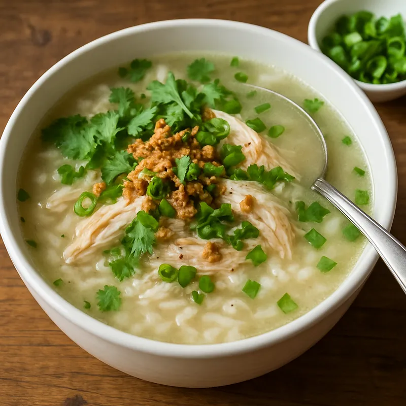 Khao Tom Kai (Klassische Thai-Hühnerreissuppe)