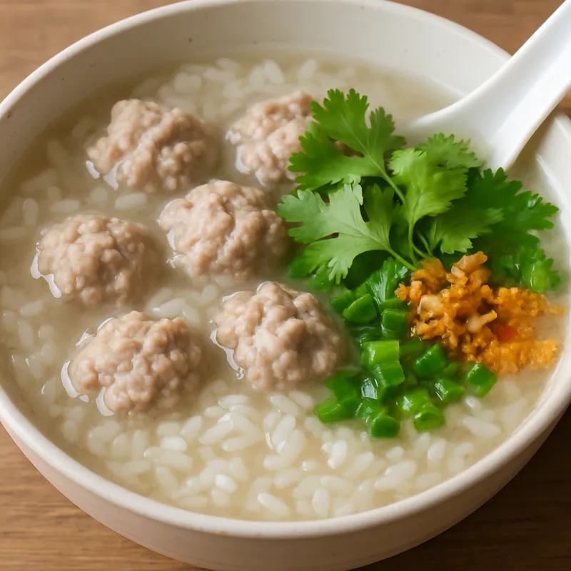 Khao Tom Moo (Thailändische Reissuppe mit Schweinefleisch)