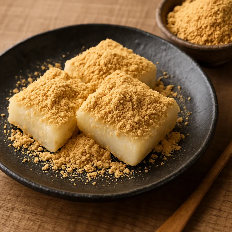 Kinako Mochi (Reiskuchen mit geröstetem Sojabonenmehl)