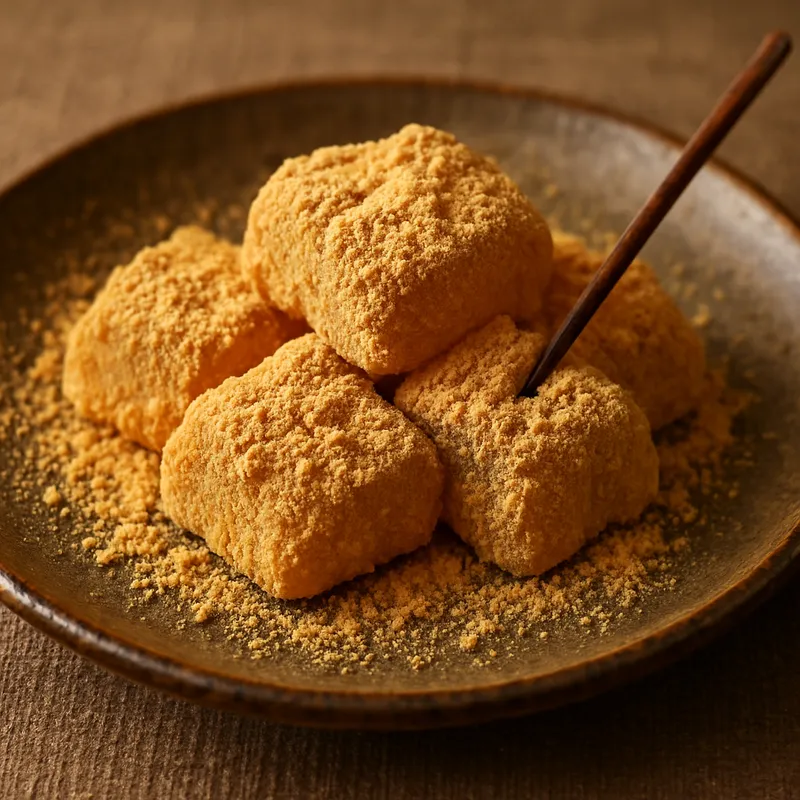 Kinako Warabimochi (Warabimochi mit geröstetem Sojamehl)