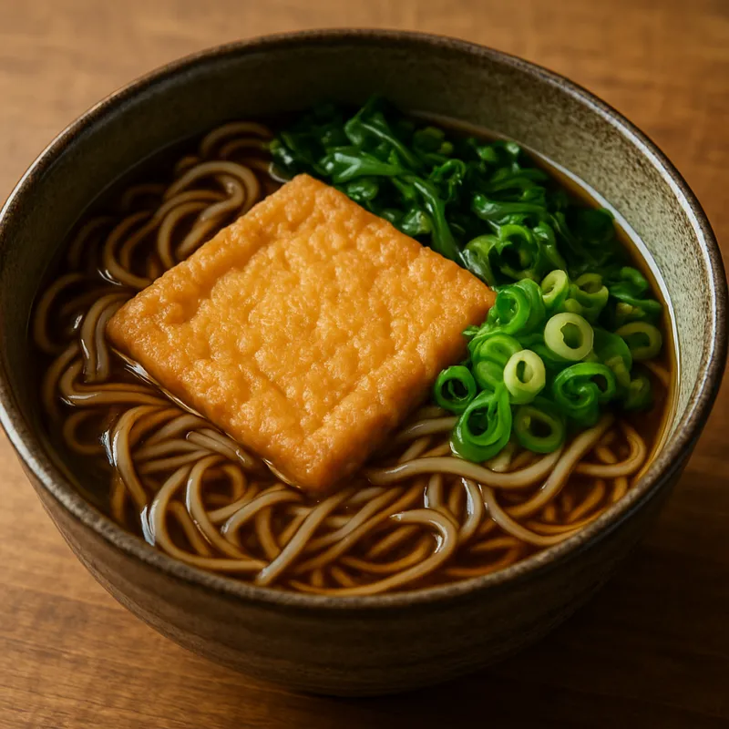 Kitsune Soba (Soba-Nudelsuppe mit frittiertem Tofu)