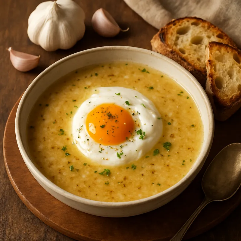 Knoblauchsuppe mit Ei
