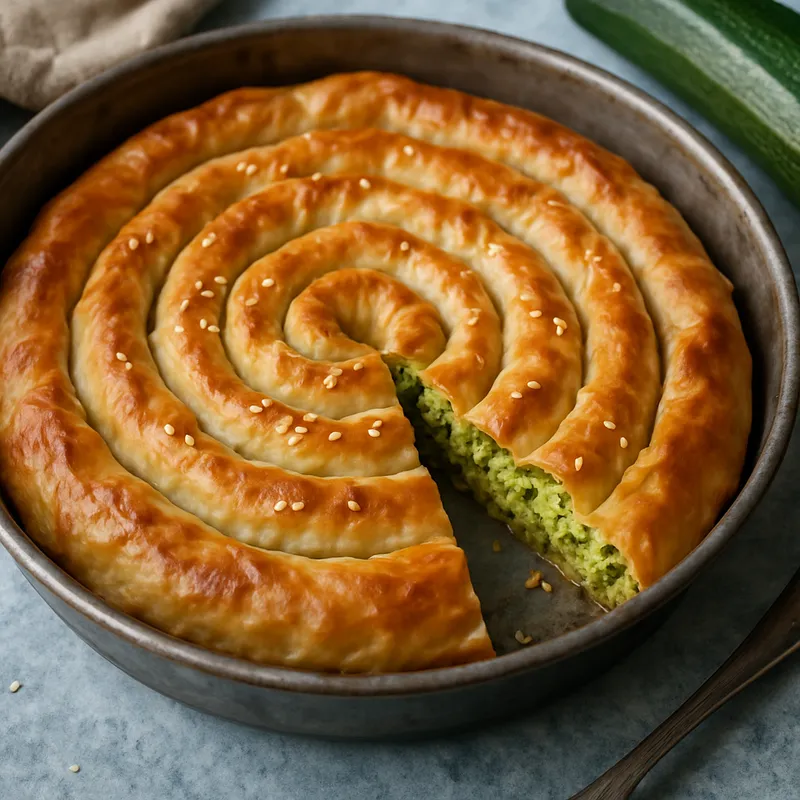 Kolokythopita mit Phyllo-Spirale (Griechische Zucchinipastete)