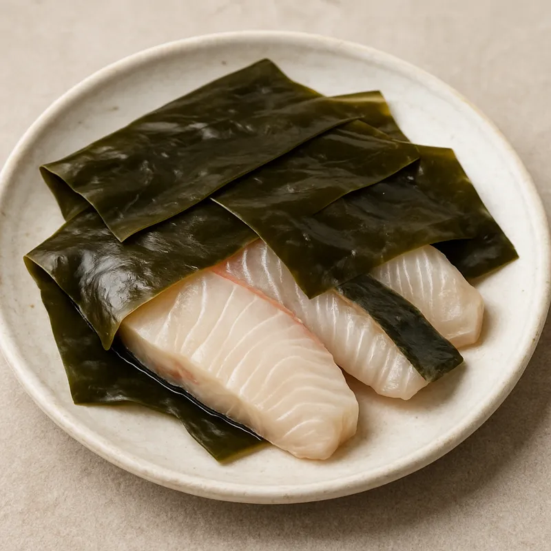 Kombu-jime (in Algen eingelegter Fisch)