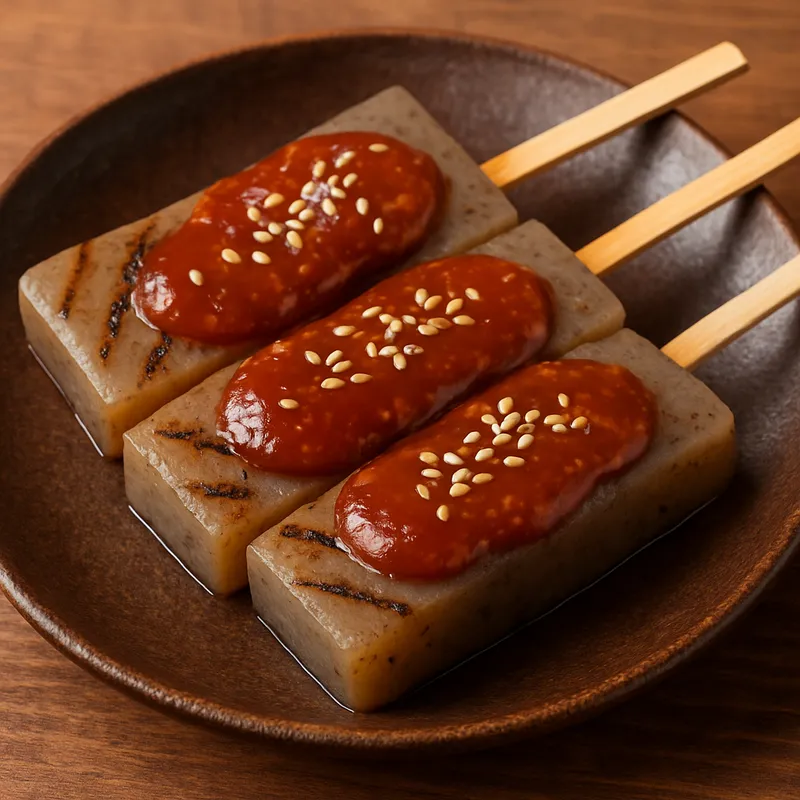 Konnyaku Dengaku (Gegrilltes Konnyaku mit Miso-Sauce)