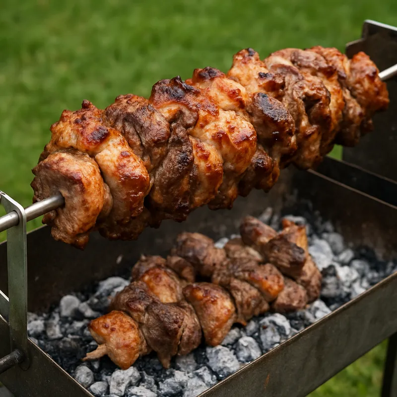 Kontosouvli (Am Spieß gebratenes Schweine- und Lammfleisch)