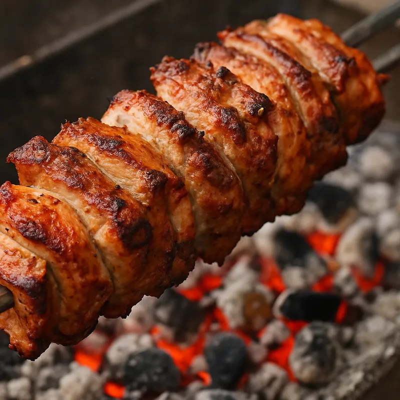 Kontosouvli (Am Spieß gebratenes Schweinefleisch)