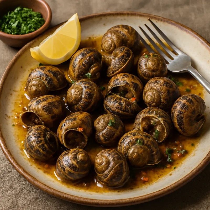 Kretische Chochlioi Boubouristi (Gebratene Schnecken)