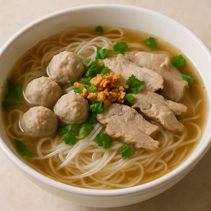 Kuay Chin Nudelsuppe (Dünne Reisnudelsuppe)