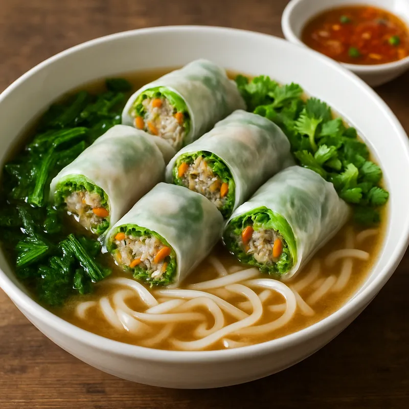 Kuay Teow Lui Suan (Frühlingsrollen-Nudelsuppe)