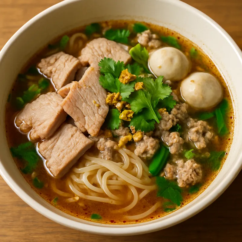 Kuay Teow Moo (Thailändische Schweinefleisch-Nudelsuppe)