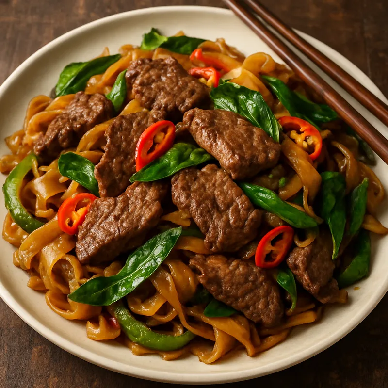 Kuay Teow Pad Kee Mao mit Rindfleisch (Drunken Noodles mit Rindfleisch)