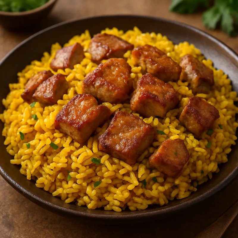 Kurkuma-Reis mit Schweinefleisch