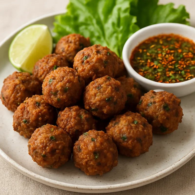 Laab Moo Tod (Gebratene Laab-Fleischbällchen)