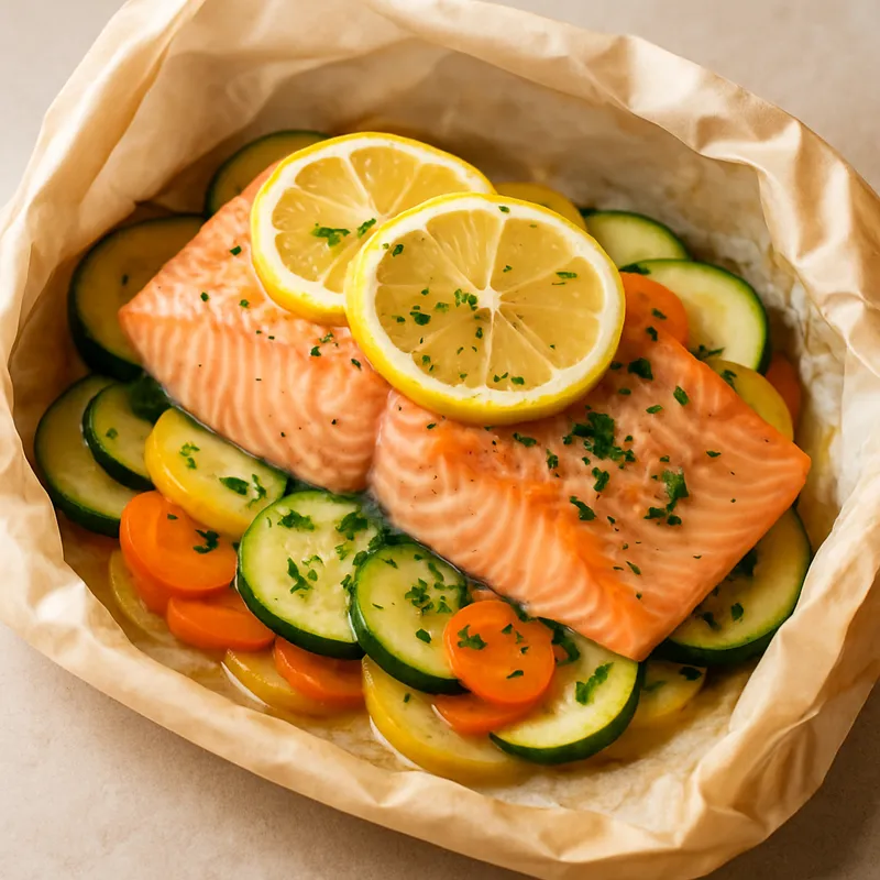 Lachs en Papillote (Lachs in der Pergamentpapiertüte)