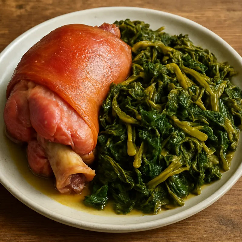 Lacón con Grelos (Schweinshaxe mit Steckrübengrün)