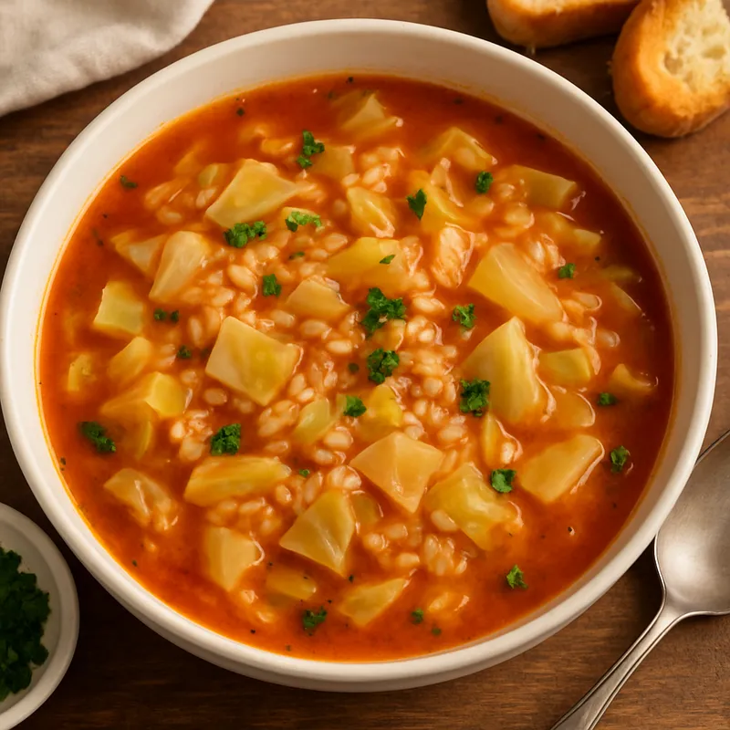 Lahanorizo-Suppe (Kohl-Reis-Suppe)