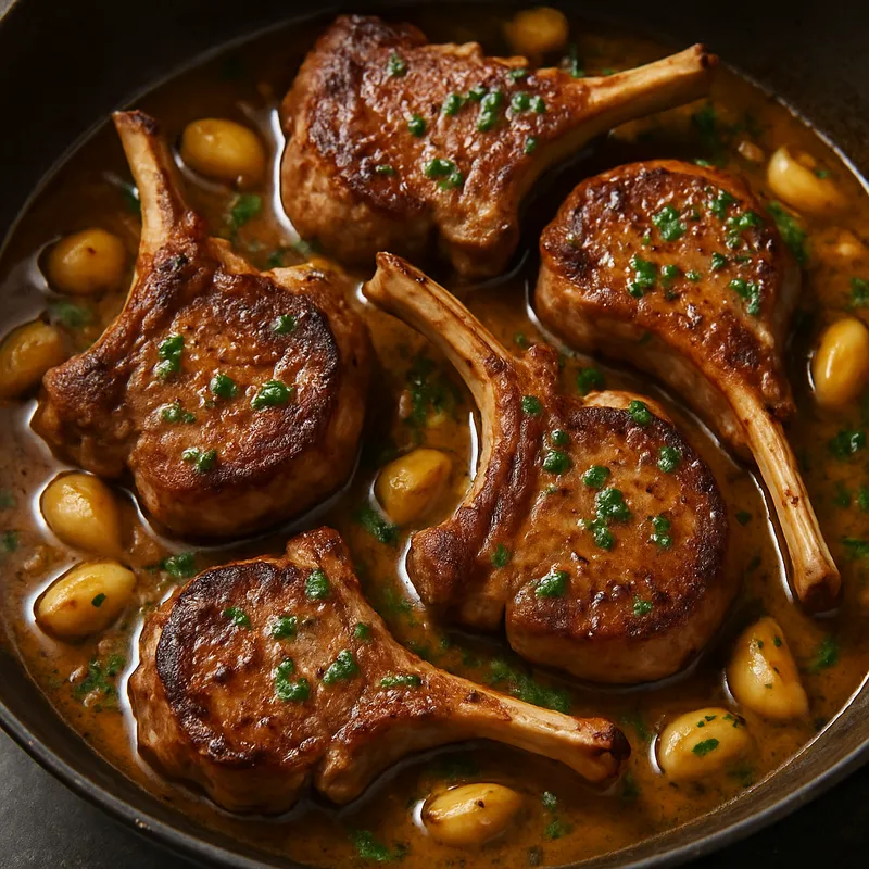 Lammkoteletts in Knoblauch-Weißweinsauce