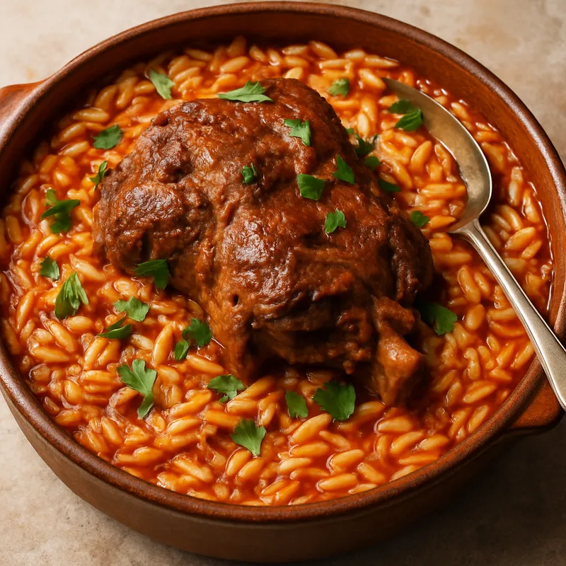 Lamm-Orzo-Auflauf (Arni Yiouvetsi)